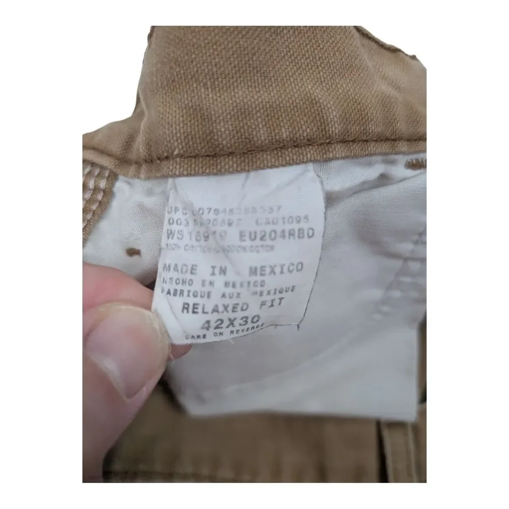 VTG Dickies Men’s Brown Double Knee Duck Canvas Carpenter Pants 42x30 Distressed